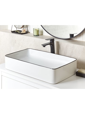 Beliani Waschbecken XERT in Weiß/Schwarz - (W) 61 x (H) 11 x (L) 35 cm