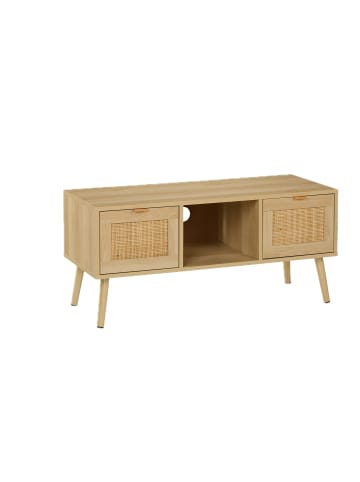relaxdays TV-Lowboard "Rattan" in Natur - (B)100 x (H)45,5 x (T)40 cm