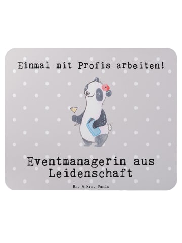Mr. & Mrs. Panda Mauspad Eventmanagerin Leidenschaft mit Spruch in Grau Pastell