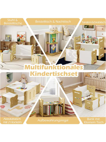 COSTWAY Kindertisch mit 2 Stühlen ab 3 Jahren in Beige
