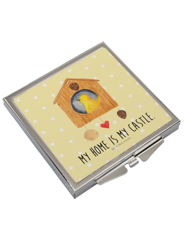 Mr. & Mrs. Panda Taschenspiegel Vogel Haus mit Spruch in Gelb Pastell