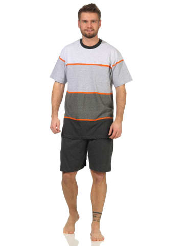 NORMANN Shorty kurzarm Schlafanzug Pyjama Blockstreifen in orange