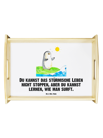 Mr. & Mrs. Panda Serviertablett Pinguin Surfer mit Spruch in Weiß