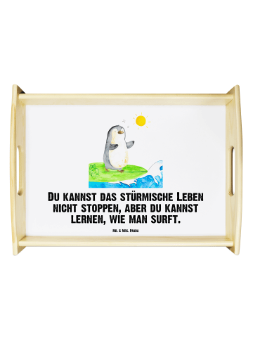 Mr. & Mrs. Panda Tablett Pinguin Surfer mit Spruch in Weiß