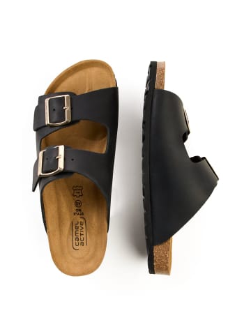 Camel Active Leder Pantolette mit Korkfußbett in Schwarz