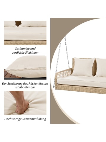 ABRIHOME Hollywoodschaukel in Beige Rattan mit grauen Kissen 2 Sitze