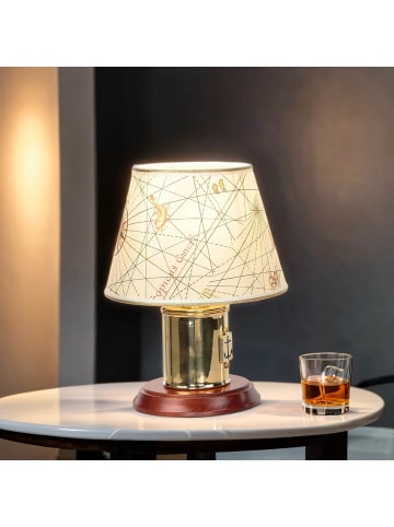 Licht-Erlebnisse Tischlampe (B)22 x (L)22 x (H)30 cm in Messing poliert Creme Holz