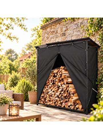 relaxdays Kaminholzregal in Schwarz - (B)185 x (H)185 x (T)70 cm
