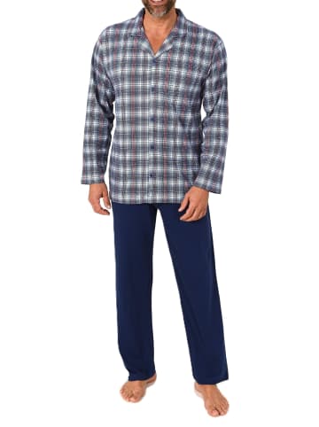 NORMANN Langarm Schlafanzug Pyjama zum durchknöpfen in marine