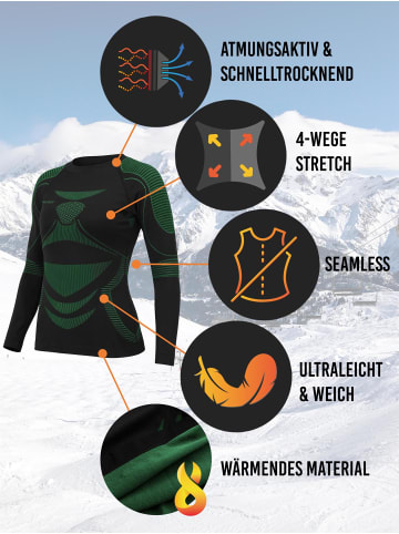 normani 2x Thermo-Langarmshirt UNISEX in Schwarz/Grün
