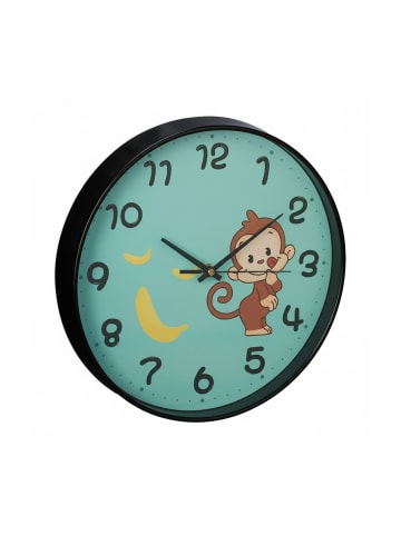 relaxdays Kinder-Wanduhr "Affe" in Türkis - Ø 29,5 cm