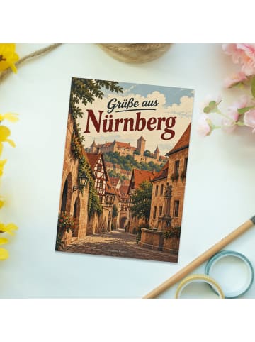 Grußkarte Stadt nostalgisch Design mit Spruch in Weiß