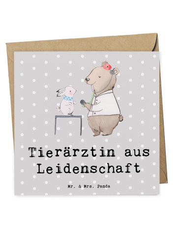 Mr. & Mrs. Panda Klappkarte Tierärztin Leidenschaft mit Spruch in Grau Pastell