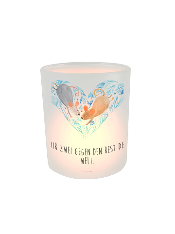 Mr. & Mrs. Panda Glas Windlicht Mäuse Herz mit Spruch in Transparent