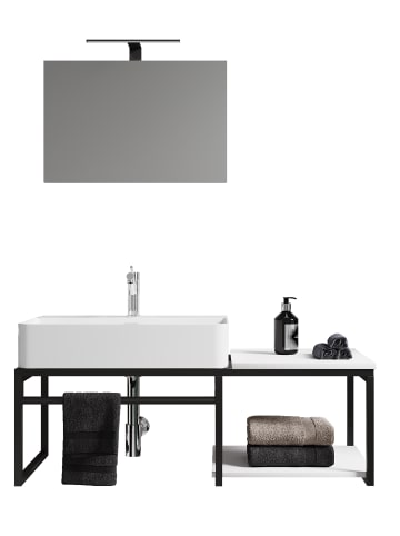 VCM  3-tlg. Waschtisch Badmöbel Waschbecken Bitila 100 in Schwarz / Weiß