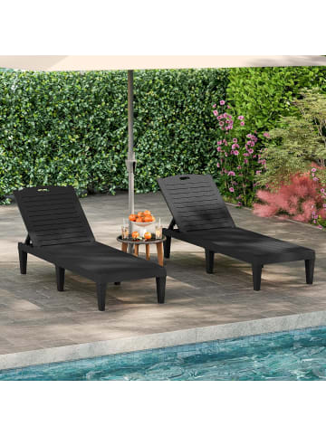 COSTWAY 2er Set Sonnenliege Kunststoff in Schwarz