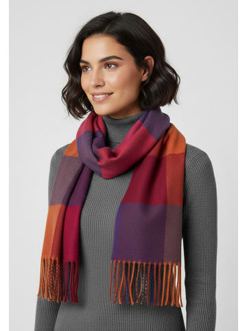 Faera Weicher Strickschal mit Fransen und geometrischem Muster in Rot-Dunkelblau