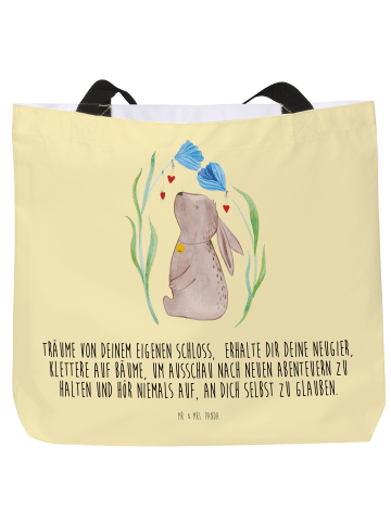 Mr. & Mrs. Panda Tasche Hase Blume mit Spruch in Gelb Pastell