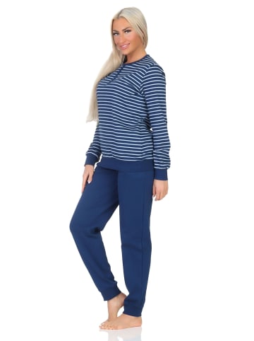 NORMANN Interlock Schlafanzug langarm Bündchen Streifenoptik - 87370 in marine