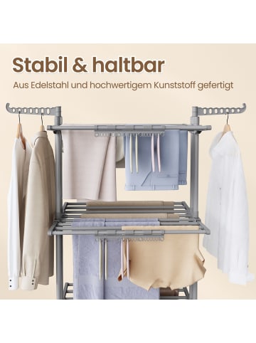 SONGMICS Wäscheständer Bunji in Silbern-Grau - (B)64.2 x (H)169.2 x (T)126.6 cm