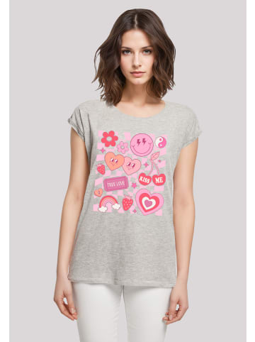 F4NT4STIC Extended Shoulder T-Shirt Retro Valentinstag Herz Rainbow Fruits in grau meliert