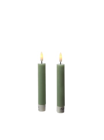 Adilina 2x LED Stabkerzen LINA Rustik-Optik Echtwachs H: 16cm in grün