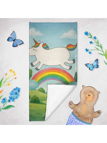 Mr. & Mrs. Panda Badehandtuch Einhorn Regenbogen Design ohne Spruch in Weiß