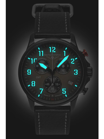 Bauhaus Herrenuhr Aviation Chronograph GMT Schwarz/Braun
