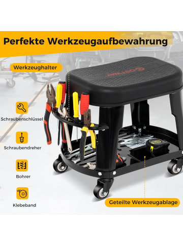 COSTWAY Werkstattstuhl mit Geräteablage und Werkzeughalter in Schwarz
