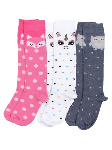 TupTam Mädchen Knielange Socken Gemustert 3er Pack in rosa/weiß