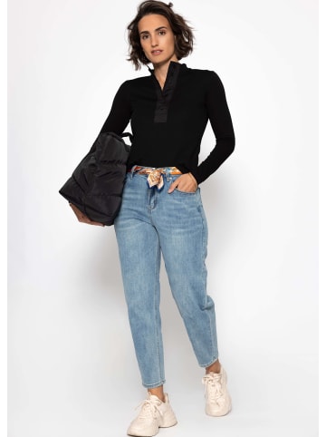 SASSYCLASSY Langarm Shirt mit breiter Knopfleiste in Schwarz