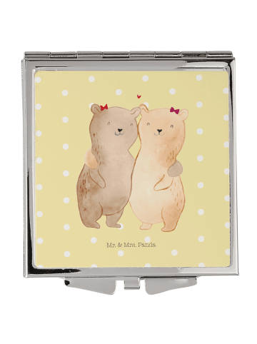 Mr. & Mrs. Panda Handtaschenspiegel quadratisch Bären Schwestern... in Gelb Pastell