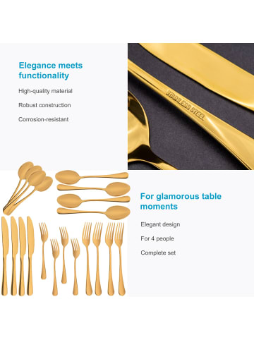 Intirilife Essbesteck 20-teilig hochglanzpolierter Edelstahl 4 Personen in Gold