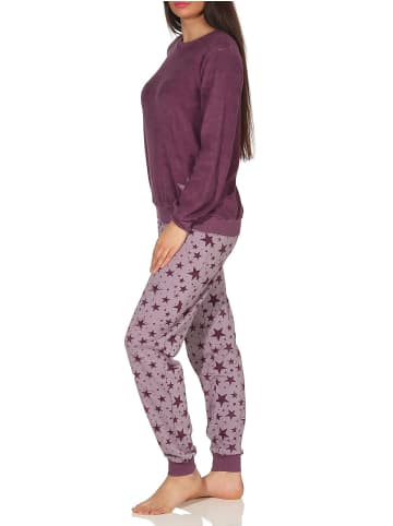 NORMANN Frottee Pyjama Schlafanzug Bündchen Sterne - 48777 in beere