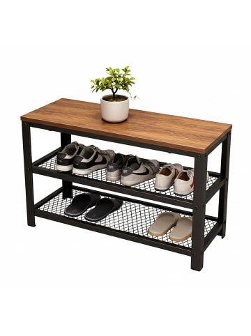 relaxdays Schuhbank in Braun/ Schwarz - (B)73 x (H)45 x (T)30 cm