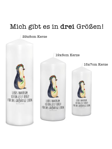 Mr. & Mrs. Panda Weihnachtskerze Pinguin Blumen mit Spruch in Weiß