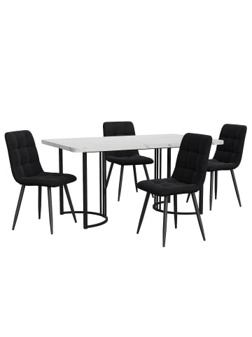 ABRIHOME Esstisch Set in Weiß Schwarz 5-tlg 140x80 cm mit goldenen Beinen Samt Stühlen