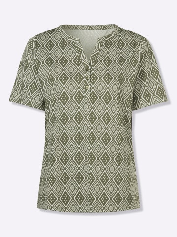 Sieh an! Kurzarmshirt in khaki-ecru-bedruckt