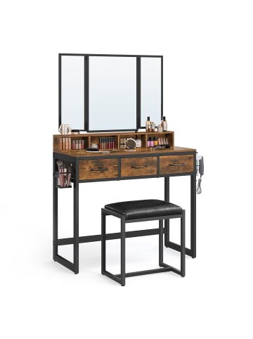 VASAGLE Schminktisch Dacey in Vintagebraun-Schwarz - (B)90 x (H)141 x (T)40 cm