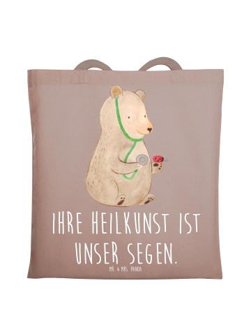 Mr. & Mrs. Panda Jutebeutel Arzt Segen mit Spruch in Braun Pastell