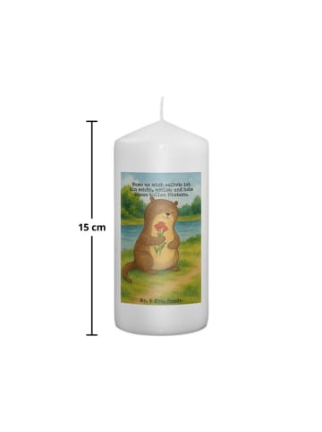 Mr. & Mrs. Panda Wachskerze Otter Blumenstrauß Design mit Spruch in Weiß