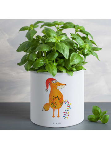 Mr. & Mrs. Panda Blumenkübel Fuchs Weihnachten ohne Spruch in Weiß