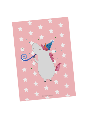 Mr. & Mrs. Panda Postkarte Einhorn Party ohne Spruch in Rot Pastell