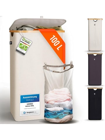 HENNEZ Wäschekorb Adrian 100l beige mit Wäschesack Weiß