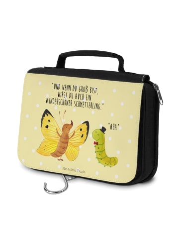 Mr. & Mrs. Panda Kulturtasche Raupe Schmetterling mit Spruch in Gelb Pastell