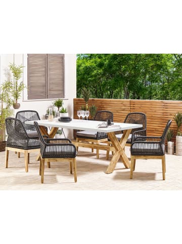 Beliani 7-tlg Gartentisch Set OLBIA in Weiß/Schwarz/Braun