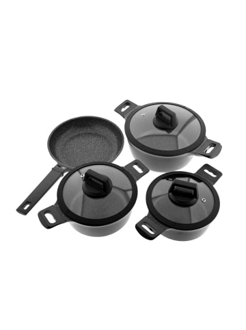 Mulex Kochgeschirr Set 7tlg Topfset Koch-/Braten-Topf-Set Induktion in Schwarz