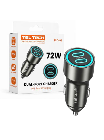 Wisam Teltech Autolader 2x USB-C 72W PD PPS PPS2.0 Schwarz TCC-03