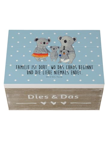 Mr. & Mrs. Panda Holzkiste Koala Familie mit Spruch in Blau Pastell