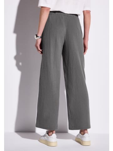 Street One 'Wide Leg Musselin Hose' Grau